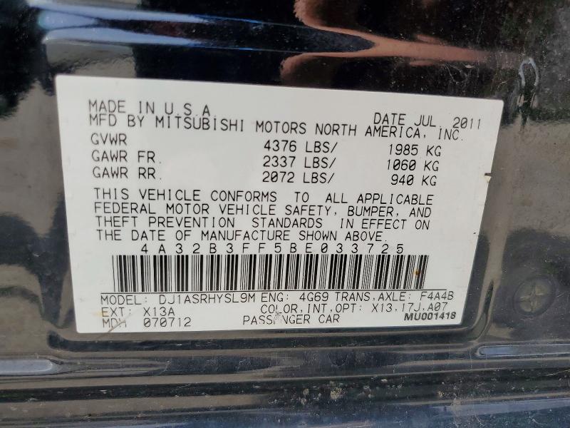Aukcja sprzedaży 2011 Mitsubishi Galant, vin: 4A32B3FF5BE033725, numer aukcji: 55534356