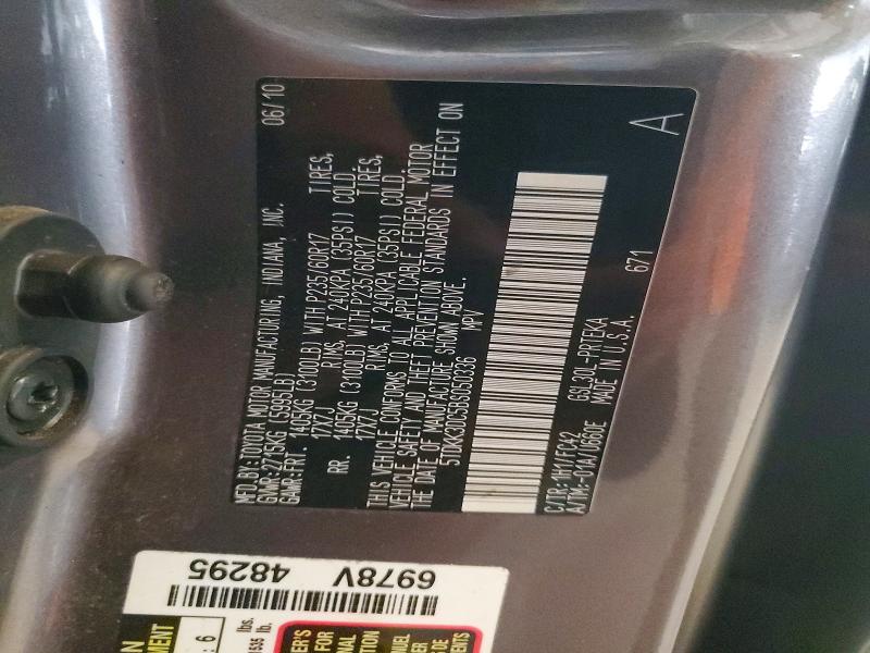 57550336 :رقم المزاد ، 5TDKK3DC5BS050336 vin ، 2011 Toyota Sienna مزاد بيع