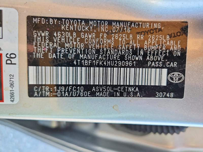Продажа на аукционе авто 2017 Toyota Camry, vin: 4T1BF1FK4HU290961, номер лота: 55530716