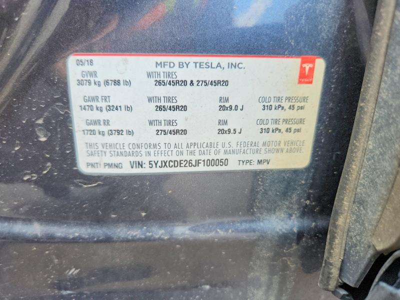 56655406 :رقم المزاد ، 5YJXCDE26JF100050 vin ، 2018 Tesla Model X مزاد بيع