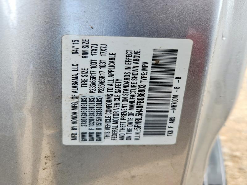 Продаж на аукціоні авто 2015 Honda Odyssey, vin: 5FNRL5H48FB086803, номер лоту: 58710616