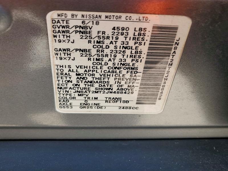 Продажа на аукционе авто 2018 Nissan Rogue, vin: JN8AT2MT2JW488429, номер лота: 59013976