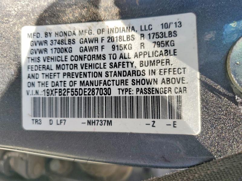 59082036 :رقم المزاد ، 19XFB2F55DE287030 vin ، 2013 Honda Civic مزاد بيع