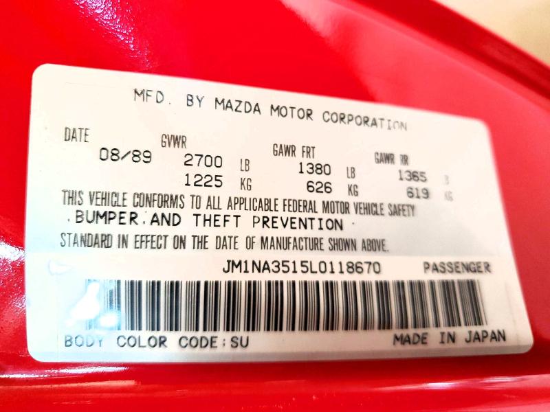1990 Mazda Mx-5 Miata მანქანა იყიდება აუქციონზე, vin: JM1NA3515L0118670, აუქციონის ნომერი: 58964376