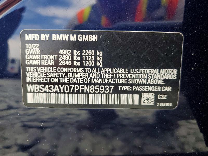 85458055 :رقم المزاد ، WBS43AY07PFN85937 vin ، 2023 Bmw M3 مزاد بيع