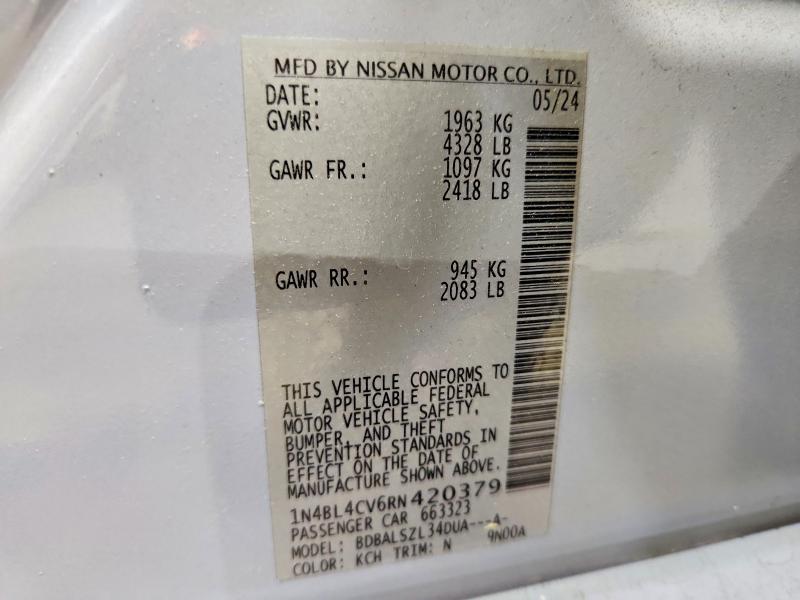Продажа на аукционе авто 2024 Nissan Altima, vin: 1N4BL4CV6RN420379, номер лота: 56045986