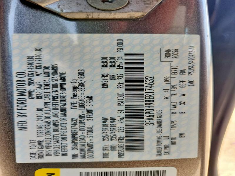 58910126 :رقم المزاد ، 3FA6P0H98ER174632 vin ، 2014 Ford Fusion مزاد بيع
