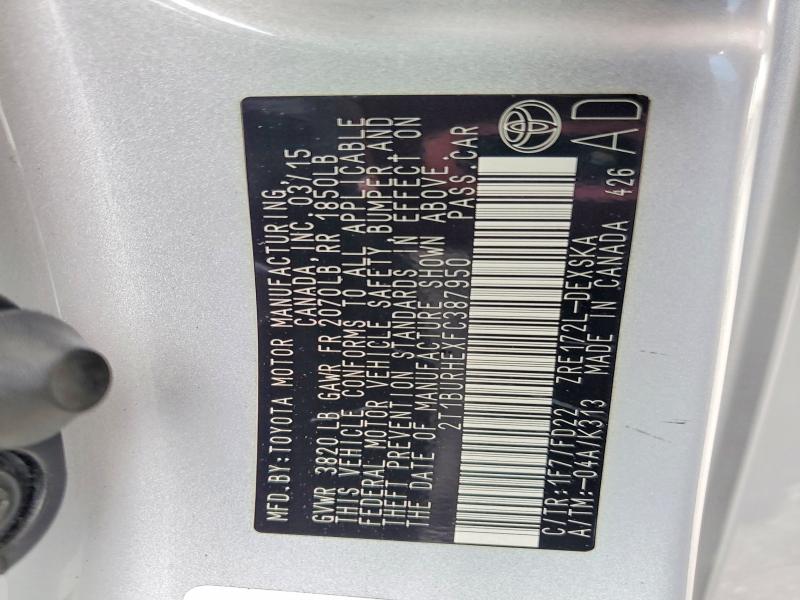 55465216 :رقم المزاد ، 2T1BURHEXFC387950 vin ، 2015 Toyota Corolla مزاد بيع
