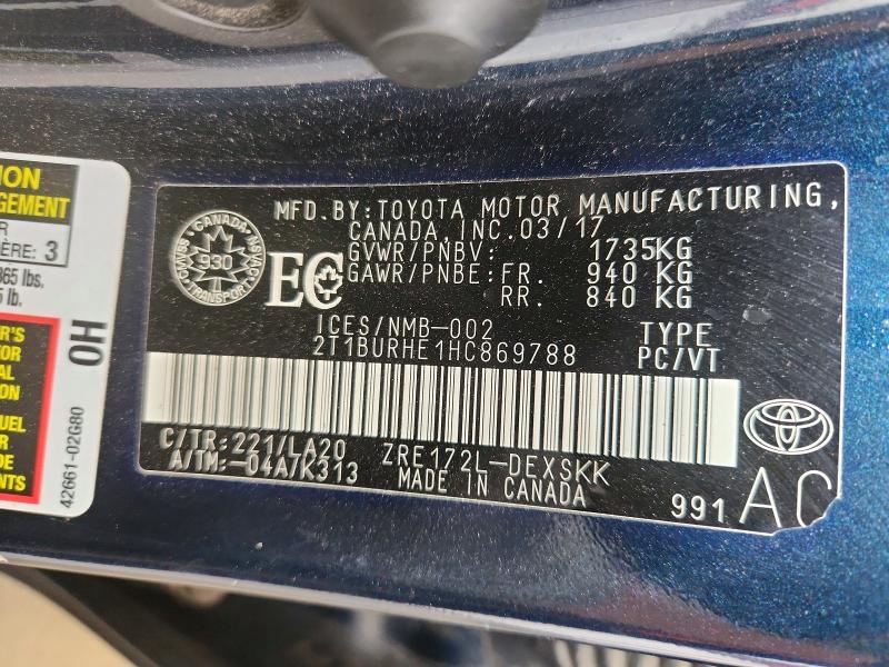 2017 Toyota Corolla მანქანა იყიდება აუქციონზე, vin: 2T1BURHE1HC869788, აუქციონის ნომერი: 58266696