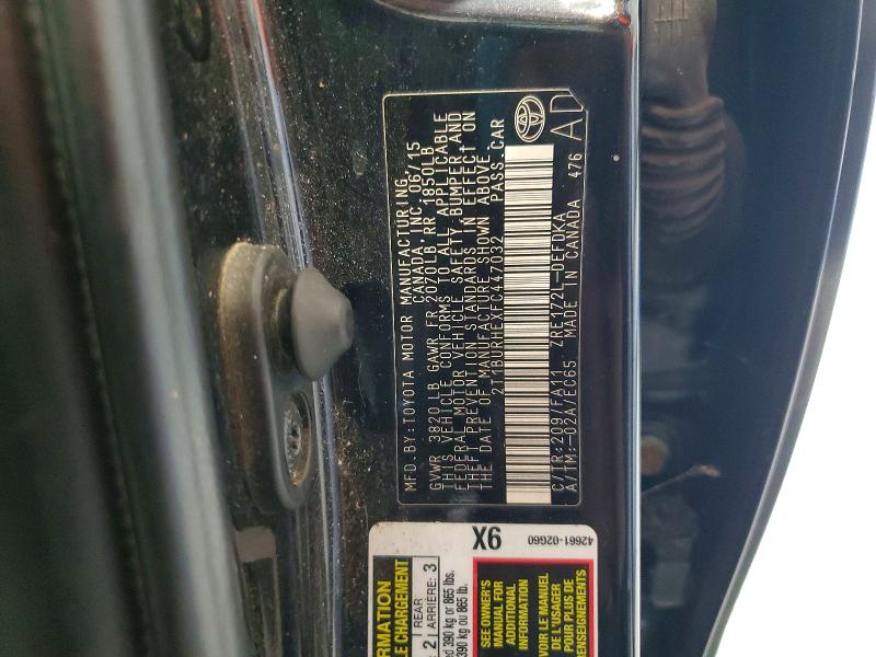 2015 Toyota Corolla მანქანა იყიდება აუქციონზე, vin: 2T1BURHEXFC447032, აუქციონის ნომერი: 56959386