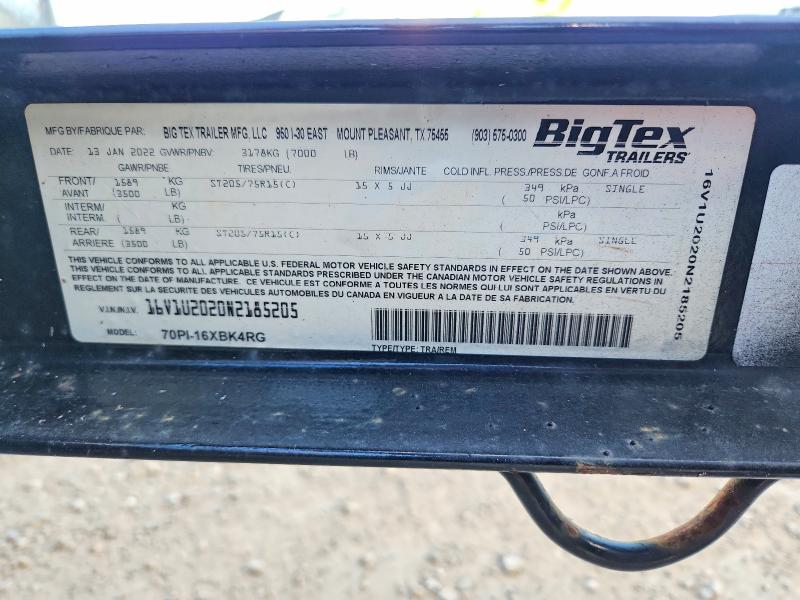 Продаж на аукціоні авто 2022 Bigtex Trailer, vin: 16V1U2020N2185205, номер лоту: 57663886