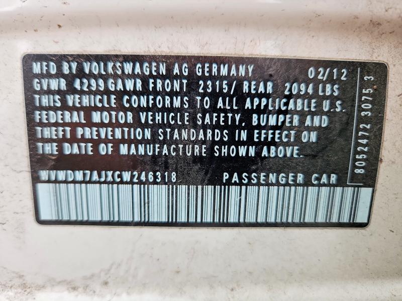 Продаж на аукціоні авто 2012 Volkswagen Golf, vin: WVWDM7AJXCW246318, номер лоту: 85995235
