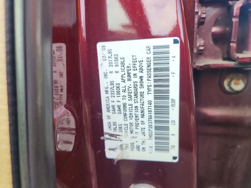 2009 Honda Accord მანქანა იყიდება აუქციონზე, vin: 1HGCP26379A187140, აუქციონის ნომერი: 55968446