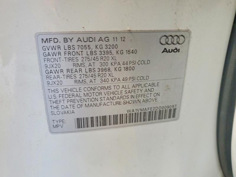 2013 Audi Q7 მანქანა იყიდება აუქციონზე, vin: WA1VMAFE2DD009097, აუქციონის ნომერი: 58686526