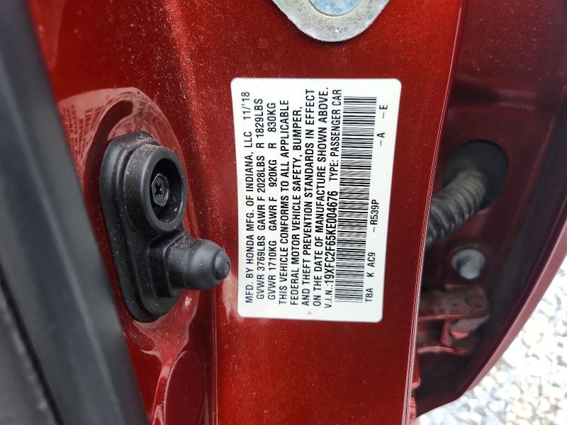 Aukcja sprzedaży 2019 Honda Civic, vin: 19XFC2F65KE004676, numer aukcji: 57853056