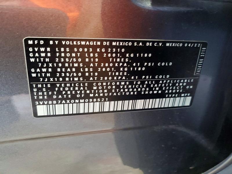 Продаж на аукціоні авто 2022 Volkswagen Tiguan, vin: 3VV8B7AX0NM098521, номер лоту: 56947926