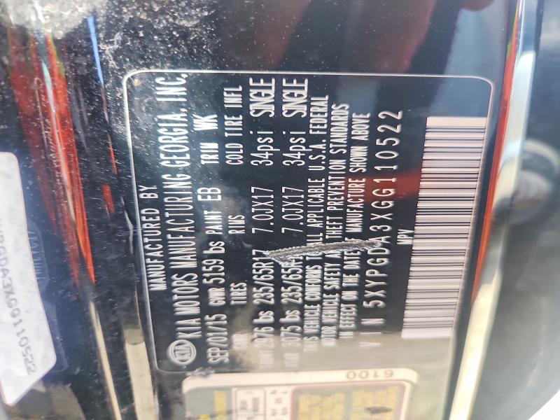 56510026 :رقم المزاد ، 5XYPGDA3XGG110522 vin ، 2016 Kia Sorento مزاد بيع