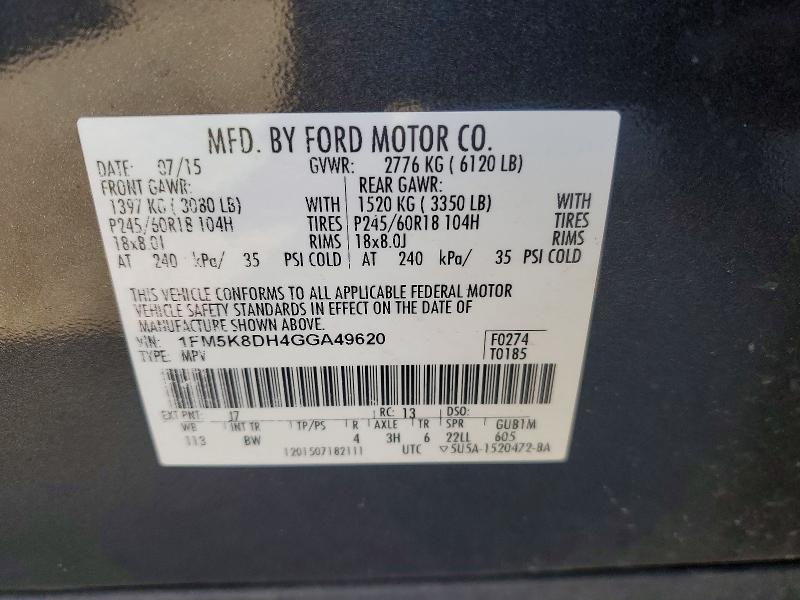 Aukcja sprzedaży 2016 Ford Explorer, vin: 1FM5K8DH4GGA49620, numer aukcji: 57260826