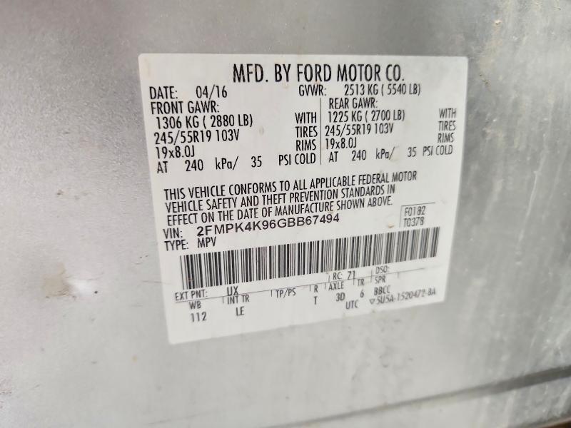 Продажа на аукционе авто 2016 Ford Edge, vin: 2FMPK4K96GBB67494, номер лота: 57338006