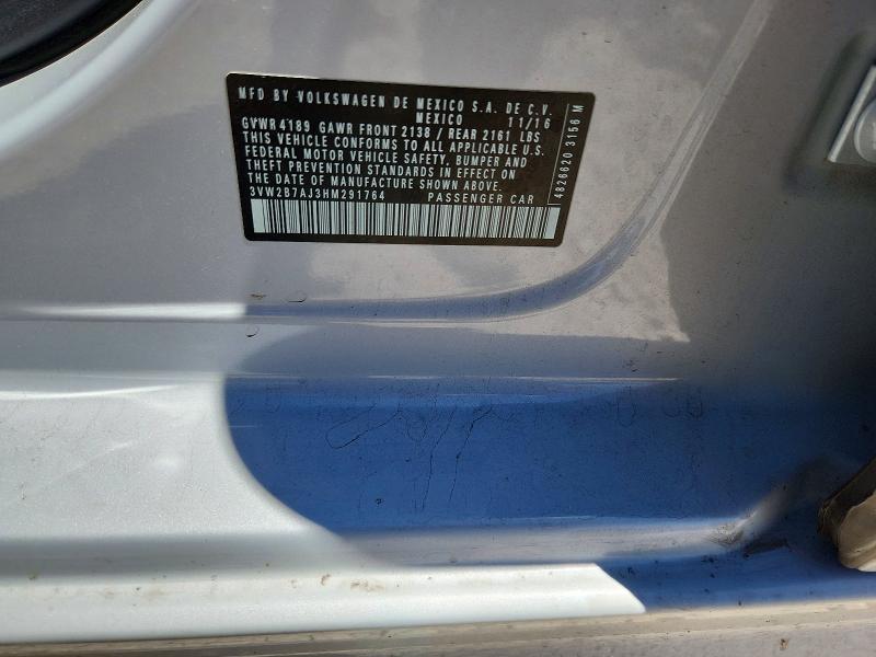 Продажа на аукционе авто 2017 Volkswagen Jetta, vin: 3VW2B7AJ3HM291764, номер лота: 58108666
