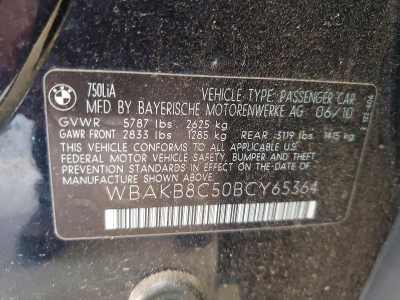 55744776 :رقم المزاد ، WBAKB8C50BCY65364 vin ، 2011 Bmw 750 مزاد بيع