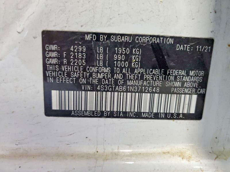Продаж на аукціоні авто 2022 Subaru Impreza, vin: 4S3GTAB61N3712648, номер лоту: 56618076