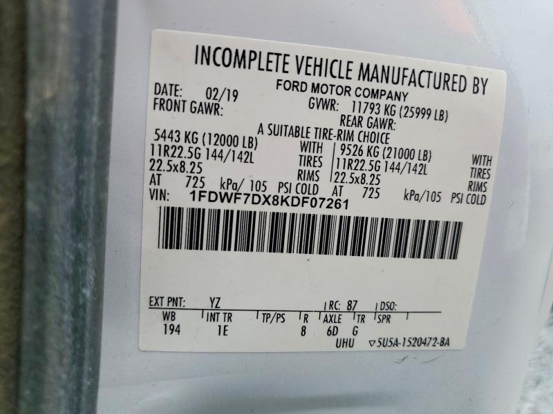 Продаж на аукціоні авто 2019 Ford F750, vin: 1FDWF7DX8KDF07261, номер лоту: 58901166