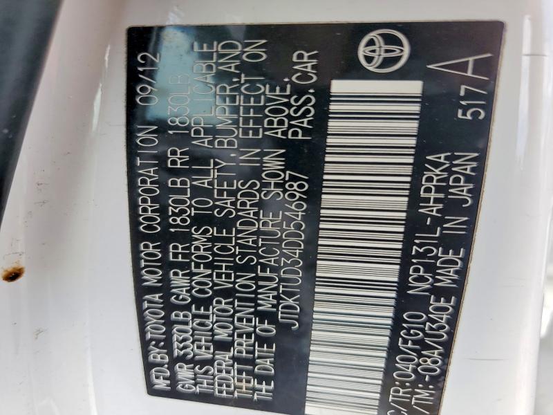 Aukcja sprzedaży 2013 Toyota Yaris, vin: JTDKTUD34DD546987, numer aukcji: 57364156