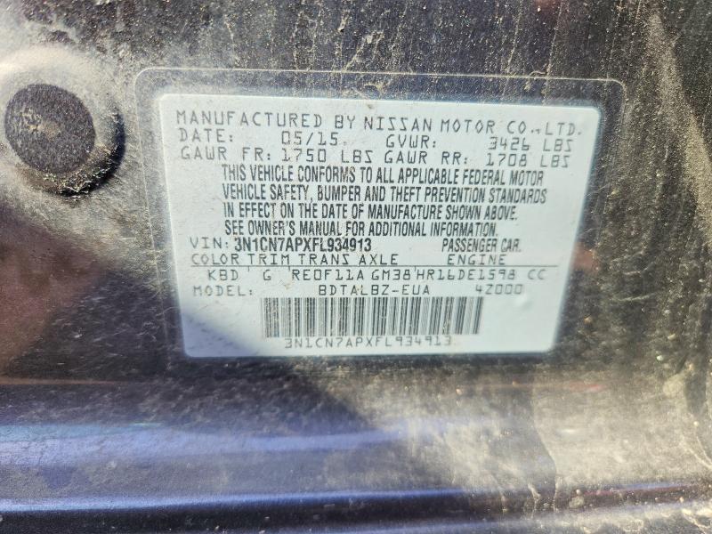 Aukcja sprzedaży 2015 Nissan Versa, vin: 3N1CN7APXFL934913, numer aukcji: 57967496