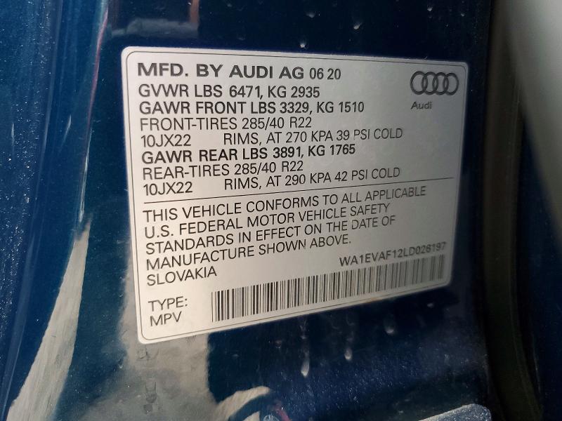 Продажа на аукционе авто 2020 Audi Q8, vin: WA1EVAF12LD026197, номер лота: 58096636