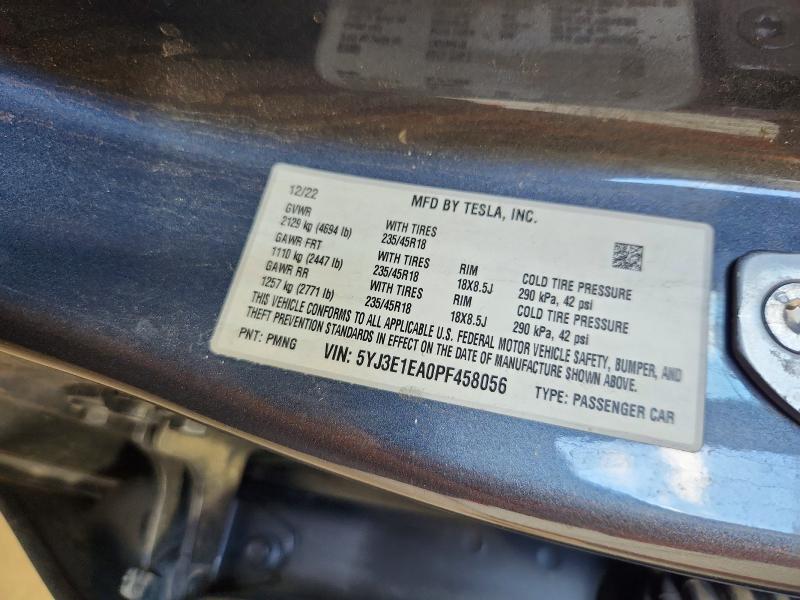 Aukcja sprzedaży 2023 Tesla Model 3, vin: 5YJ3E1EA0PF458056, numer aukcji: 57863246