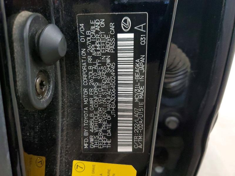 Продаж на аукціоні авто 2004 Lexus Es, vin: JTHBA30G645024945, номер лоту: 58368776