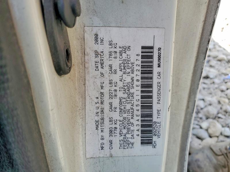 Aukcja sprzedaży 2001 Mitsubishi Eclipse, vin: 4A3AE45G11E072278, numer aukcji: 55569256