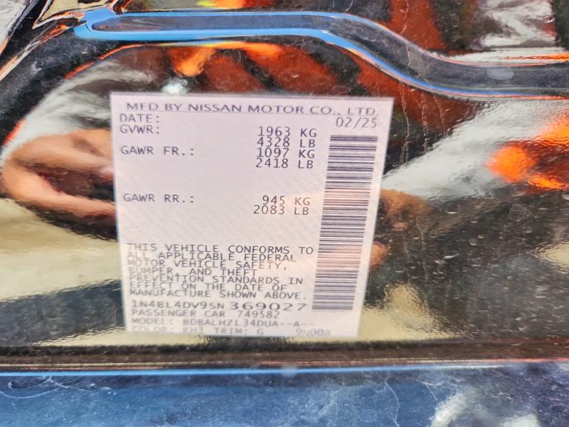 2025 Nissan Altima მანქანა იყიდება აუქციონზე, vin: 1N4BL4DV9SN369027, აუქციონის ნომერი: 57413586