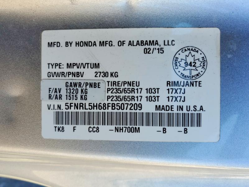 55392366 :رقم المزاد ، 5FNRL5H68FB507209 vin ، 2015 Honda Odyssey مزاد بيع