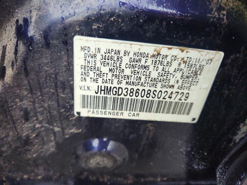 58399946 :رقم المزاد ، JHMGD38608S024729 vin ، 2008 Honda Fit مزاد بيع