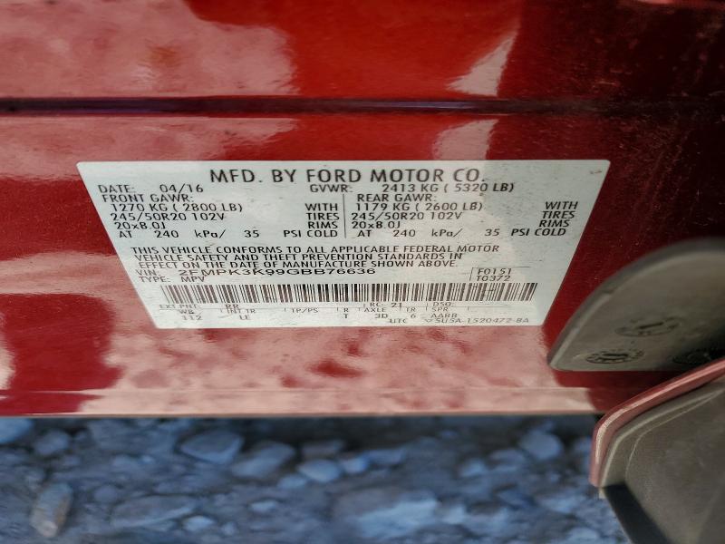 Продажа на аукционе авто 2016 Ford Edge, vin: 2FMPK3K99GBB76636, номер лота: 55757776