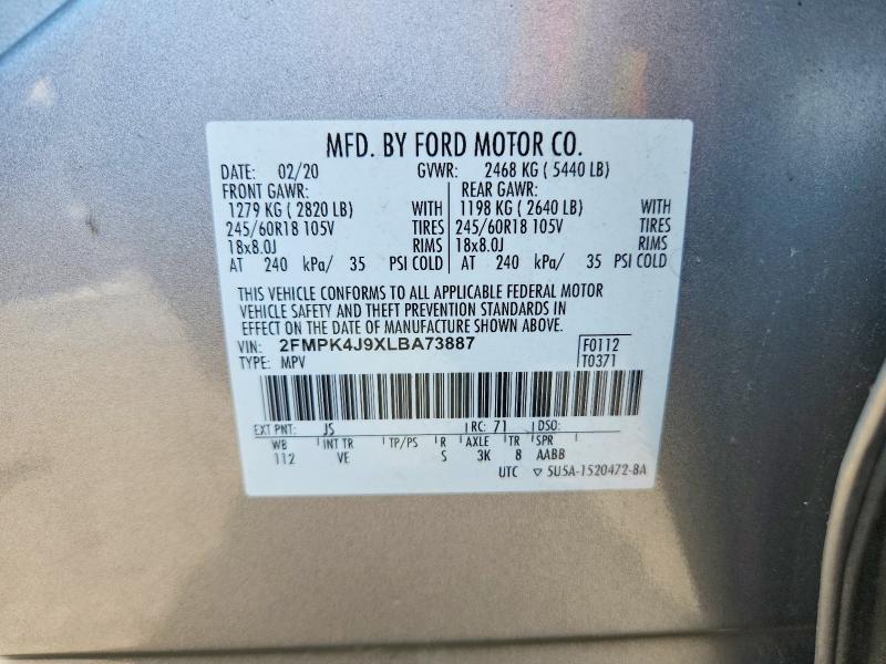 56667856 :رقم المزاد ، 2FMPK4J9XLBA73887 vin ، 2020 Ford Edge مزاد بيع