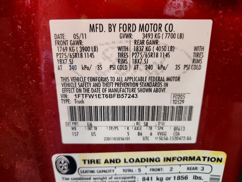 Aukcja sprzedaży 2011 Ford F150, vin: 1FTFW1ET6BFB57243, numer aukcji: 55718526
