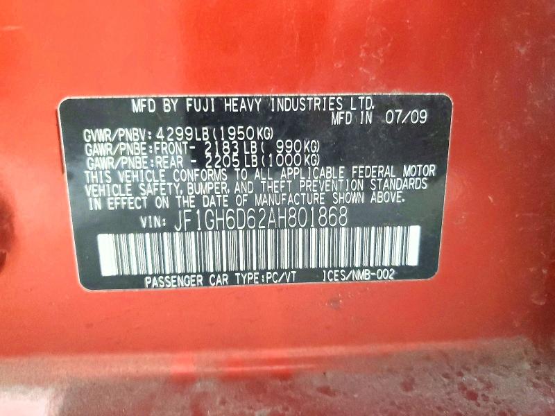 Продажа на аукционе авто 2010 Subaru Impreza, vin: JF1GH6D62AH801868, номер лота: 56627126