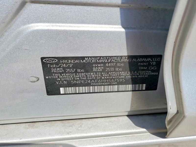 2017 Hyundai Sonata მანქანა იყიდება აუქციონზე, vin: 5NPE24AF6HH567595, აუქციონის ნომერი: 57065156
