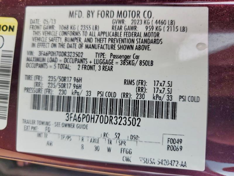 Продаж на аукціоні авто 2013 Ford Fusion, vin: 3FA6P0H70DR323502, номер лоту: 57504126