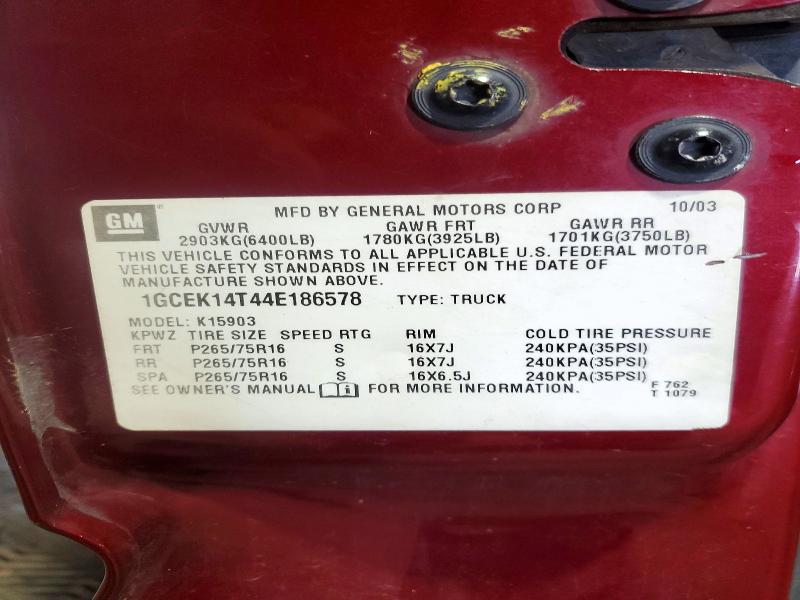 56399666 :رقم المزاد ، 1GCEK14T44E186578 vin ، 2004 Chevrolet Silverado مزاد بيع