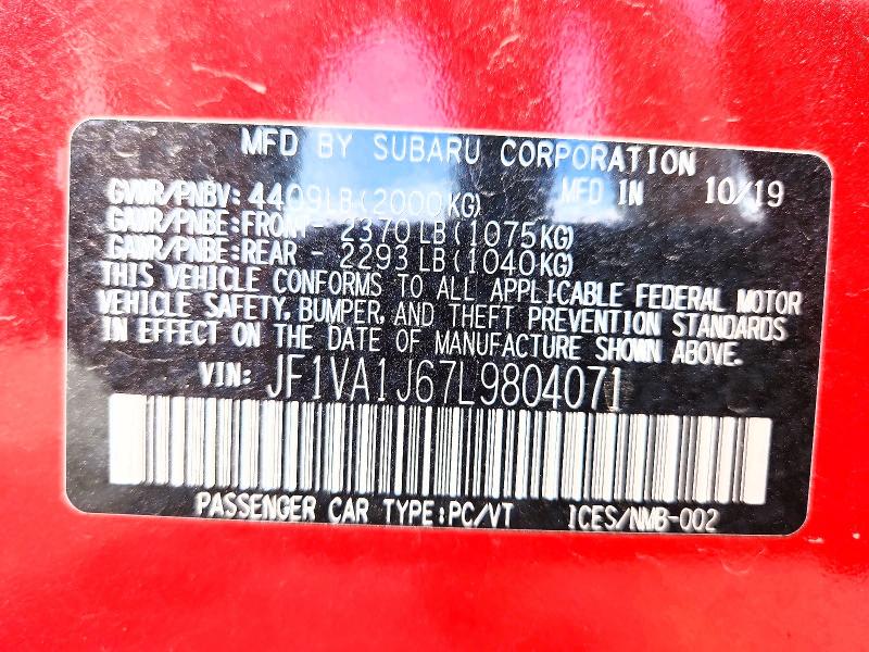 Продажа на аукционе авто 2020 Subaru Wrx, vin: JF1VA1J67L9804071, номер лота: 57186016