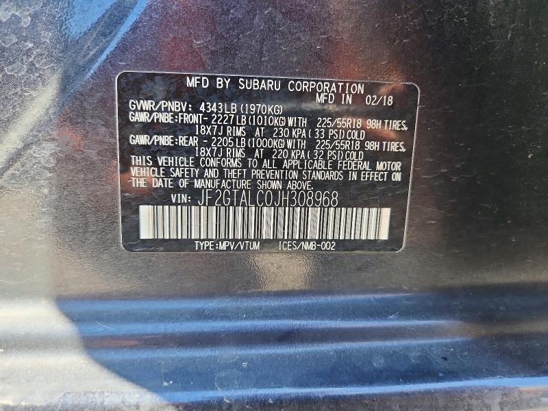 58137976 :رقم المزاد ، JF2GTALC0JH308968 vin ، 2018 Subaru Crosstrek مزاد بيع