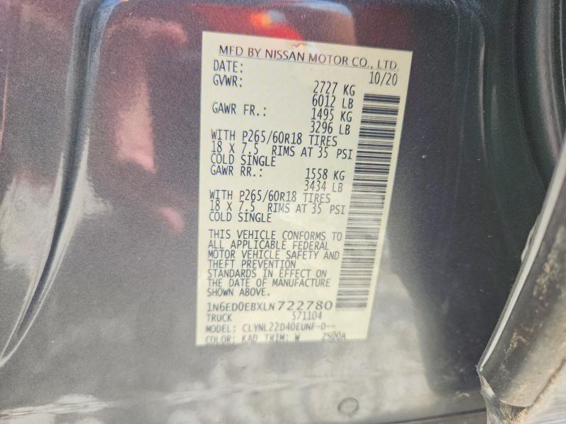 Продаж на аукціоні авто 2020 Nissan Frontier, vin: 1N6ED0EBXLN722780, номер лоту: 57592166