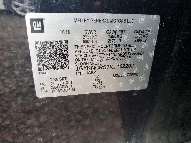 2019 Cadillac Xt5 მანქანა იყიდება აუქციონზე, vin: 1GYKNCRS7KZ162202, აუქციონის ნომერი: 58974656