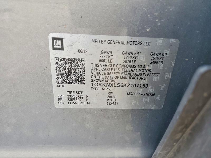 Продажа на аукционе авто 2019 Gmc Acadia, vin: 1GKKNXLS6KZ107153, номер лота: 58187196