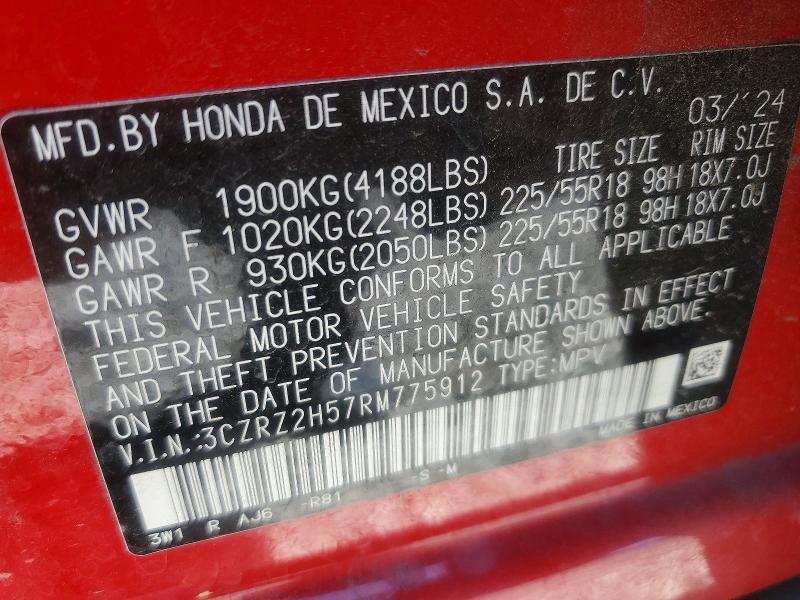 56824846 :رقم المزاد ، 3CZRZ2H57RM775912 vin ، 2024 Honda Hr-v مزاد بيع