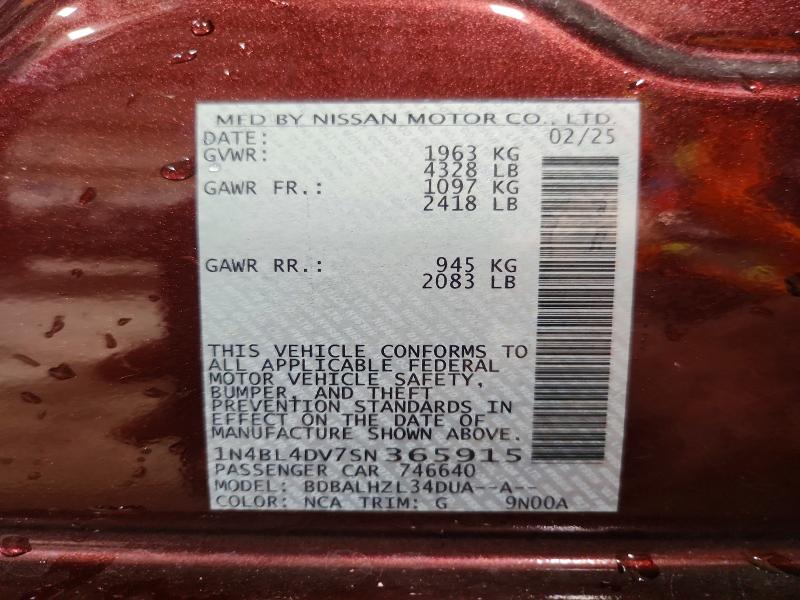 57861966 :رقم المزاد ، 1N4BL4DV7SN365915 vin ، 2025 Nissan Altima مزاد بيع